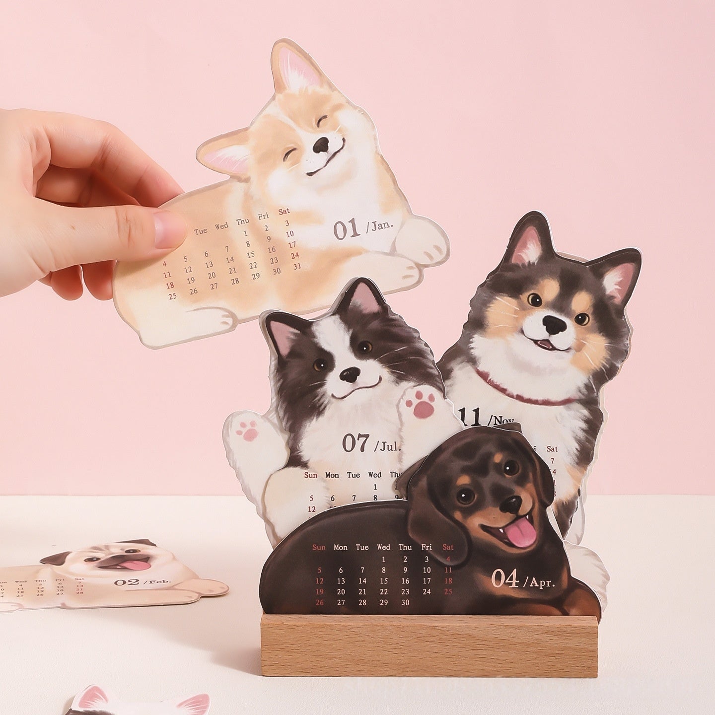 Desk Calendars,2026 Pet Theme Offices Calendar | Academic Planner with Wooden Base Puppy Kitten Design Organization for Daily Work School Teacher Kids Family Home Class Offices