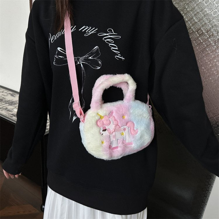 Kids Purse Girls unicorn fluffy Silicone Mini Children's Coin Purse Cute Cartoon Shoulder Bag Crossbody Accessories Bags Adjustable Strap for Kids Gift Travel