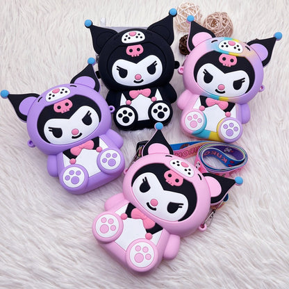 Kids Purse Girls Silicone Mini Children's Coin Purse Cute Cartoon Shoulder Bag Crossbody Bag Accessories Bags Adjustable Strap for Kids Gift Travel Holiday (Kuromi)