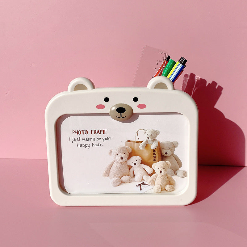 Cute Bear Photo Frame with pen holder back 4 x 6 Picture Frame for Tabletop Display, Cute Home Room Decor, Gifts for kids women