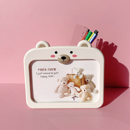 Cute Bear Photo Frame with pen holder back 4 x 6 Picture Frame for Tabletop Display, Cute Home Room Decor, Gifts for kids women