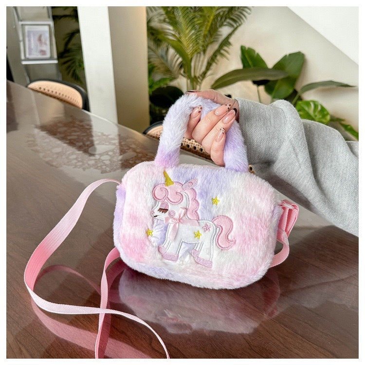 Kids Purse Girls unicorn fluffy Silicone Mini Children's Coin Purse Cute Cartoon Shoulder Bag Crossbody Accessories Bags Adjustable Strap for Kids Gift Travel