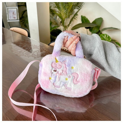 Kids Purse Girls unicorn fluffy Silicone Mini Children's Coin Purse Cute Cartoon Shoulder Bag Crossbody Accessories Bags Adjustable Strap for Kids Gift Travel