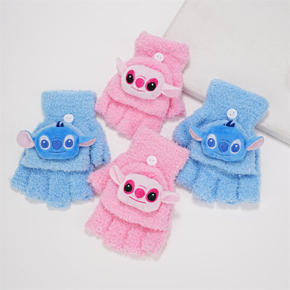 Fingerless Flap Cover Gloves Winter Knit Warm Mittens Soft Lined Fleece Thermal Outdoor Half Finger Gloves with Cover Convertible Flip Top for Kids