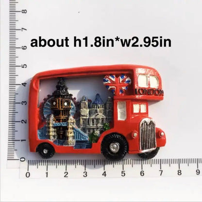 London 3D Metal Fridge Magnet London Eye Tower Bridge Big Ben Westminster Abbey Royal Guard Telephone Box Double Decker Bus England UK British Souvenir Gift (Bus)