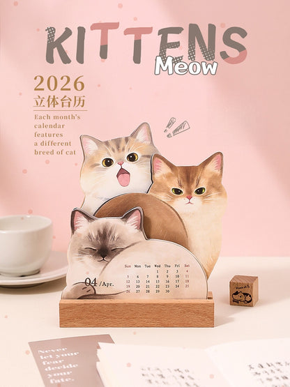 Desk Calendars,2026 Pet Theme Offices Calendar | Academic Planner with Wooden Base Puppy Kitten Design Organization for Daily Work School Teacher Kids Family Home Class Offices