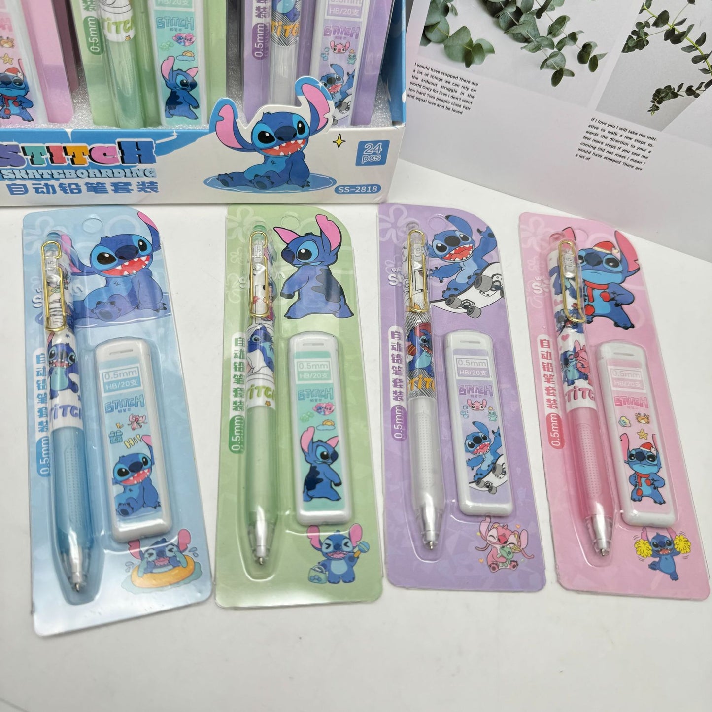 Stitch Mechanical Automatic Pencil Set 0.5 mm with 20PCS HB Pencil Leads for Office School Stationary Supply Party Favour Bag Fillers Gift Girls Boys writing