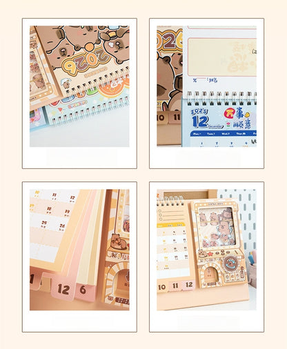 Capybara Desk Calendar 2026,Standing Flip Desktop Calendar from Jan 2026 to Dec 2026 - Metal Ring Twin-Wire Binding Monthly for Home Office School kid with Gashapon