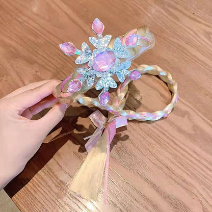 Kids Girls Toddlers Blue Frozen Elsa Ponytail Hair Extension Party Hair clips Snowflake Crown Headband Hairband Costume Dress up Braided Wigs