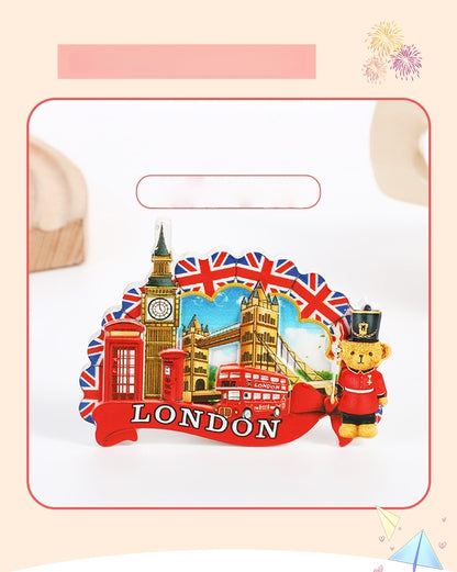 London 3D Metal Fridge Magnet London Eye Tower Bridge Big Ben Westminster Abbey Royal Guard Telephone Box Double Decker Bus England UK British Souvenir Gift (London)