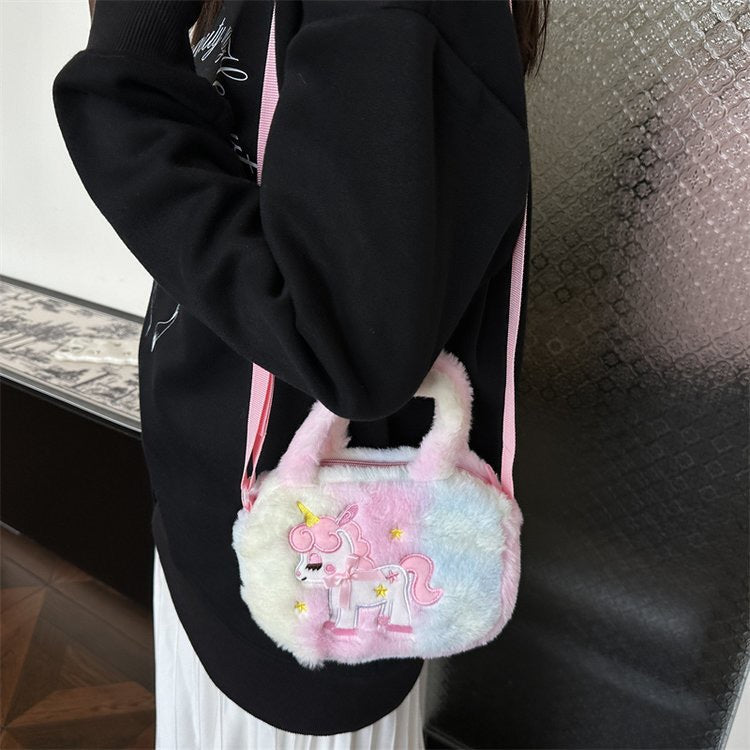 Kids Purse Girls unicorn fluffy Silicone Mini Children's Coin Purse Cute Cartoon Shoulder Bag Crossbody Accessories Bags Adjustable Strap for Kids Gift Travel