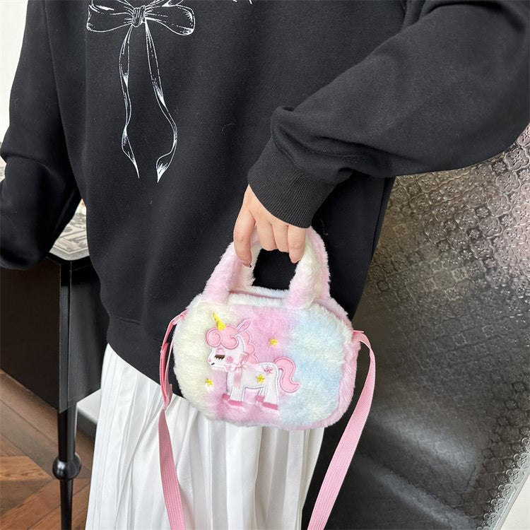 Kids Purse Girls unicorn fluffy Silicone Mini Children's Coin Purse Cute Cartoon Shoulder Bag Crossbody Accessories Bags Adjustable Strap for Kids Gift Travel