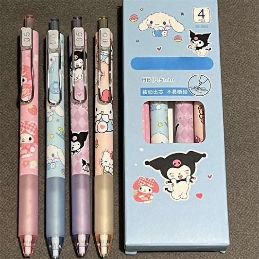 Mechanical Automatic 4pcs Pencil Set 0.5 mm for Office School Stationary Supply Party Favour Bag Fillers Gift Girls Boys writing (Kuromi 4pcs)