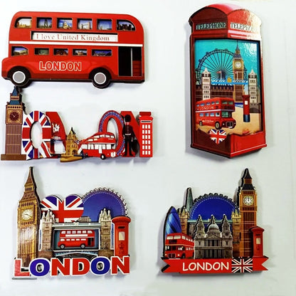 London 3D Metal Fridge Magnet London Eye Tower Bridge Big Ben Westminster Abbey Royal Guard Telephone Box Double Decker Bus England UK British Souvenir Gift (London)