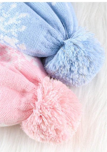 Kids Winter Beanie Hat Scarf for 2-10 Years Old Boys Girls.Outdoor Warm Fleece Lined Thermal Knit Fluffy Pom(pink Elsa)