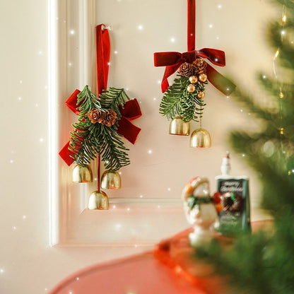 2PCS Velvets Bowknot Pinecone Bells Accessory Christmas Tree Hanging Pendant Ornament Stylish Door Handle Home Decoration