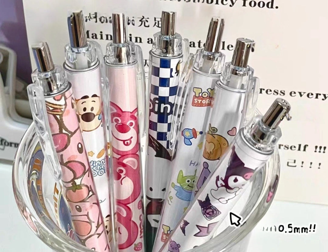 5PCS stch toy cute Gel Pen Liquid Ink Rollerball Retractable Quick Drying Extra Fine Ballpoint Premium 0.5mm Marker for Office School Stationery Supply Black