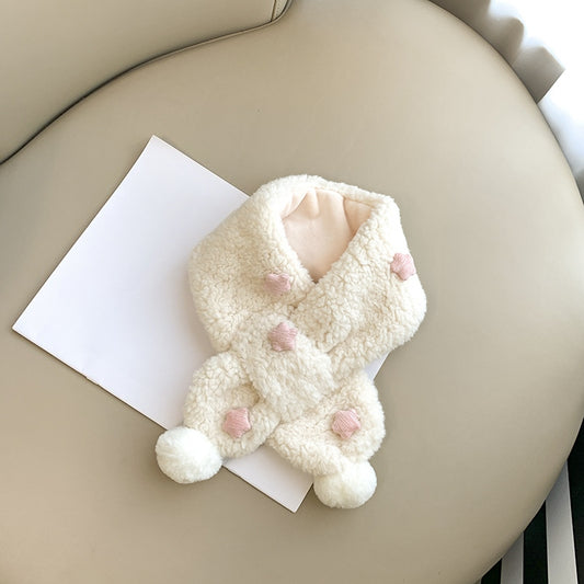 Kids Winter Beanie Scarf for 2-10 Years Old Boys Girls.Outdoor Warm Fleece Lined Thermall Knit Fluffy Pom (White)