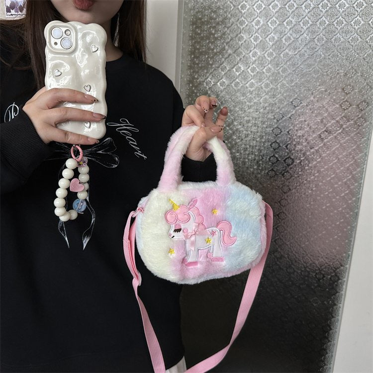 Kids Purse Girls unicorn fluffy Silicone Mini Children's Coin Purse Cute Cartoon Shoulder Bag Crossbody Accessories Bags Adjustable Strap for Kids Gift Travel