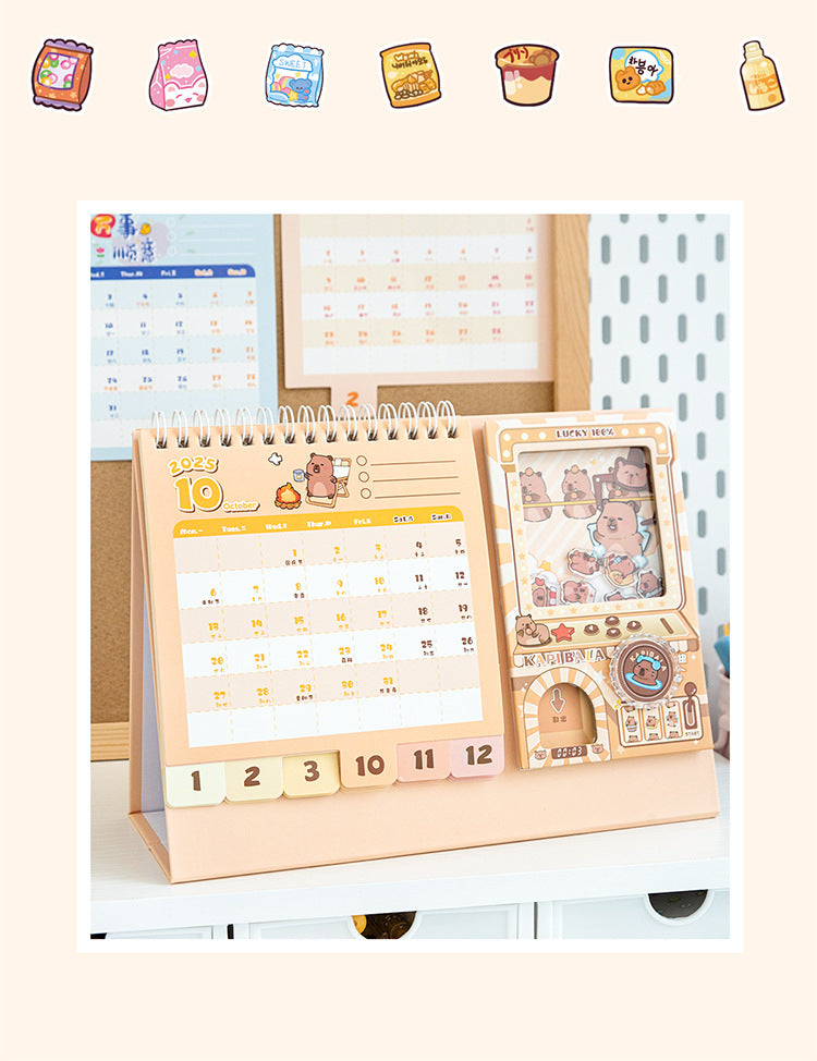 Capybara Desk Calendar 2026,Standing Flip Desktop Calendar from Jan 2026 to Dec 2026 - Metal Ring Twin-Wire Binding Monthly for Home Office School kid with Gashapon
