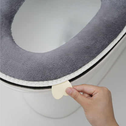 Bathroom Soft Thicker Warmer Warm Plush Stretchable Washable Cloth Toilet Seat Cover Pads with Handle
