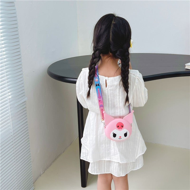 Kids Purse Girls Silicone Mini Children's Coin Purse Cute Cartoon Shoulder Bag Crossbody Bag Accessories Bags Adjustable Strap for Kids Gift Travel Holiday (Kuromi)