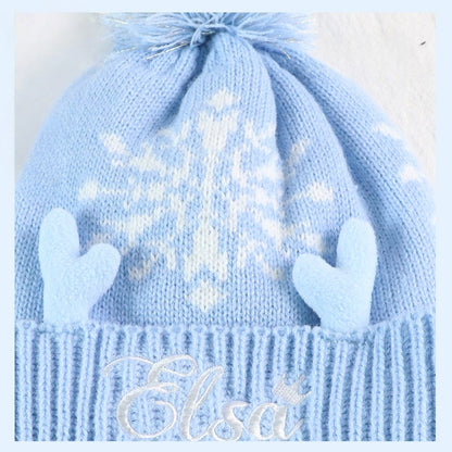 Kids Winter Beanie Hat Scarf for 2-10 Years Old Boys Girls.Outdoor Warm Fleece Lined Thermal Knit Fluffy Pom(pink Elsa)
