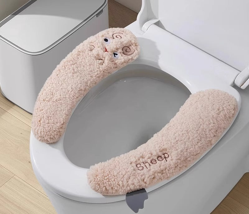 Bathroom Soft Thicker Warmer Warm waterproof Plush Stretchable Washable Cloth Toilet Seat Cover Pads