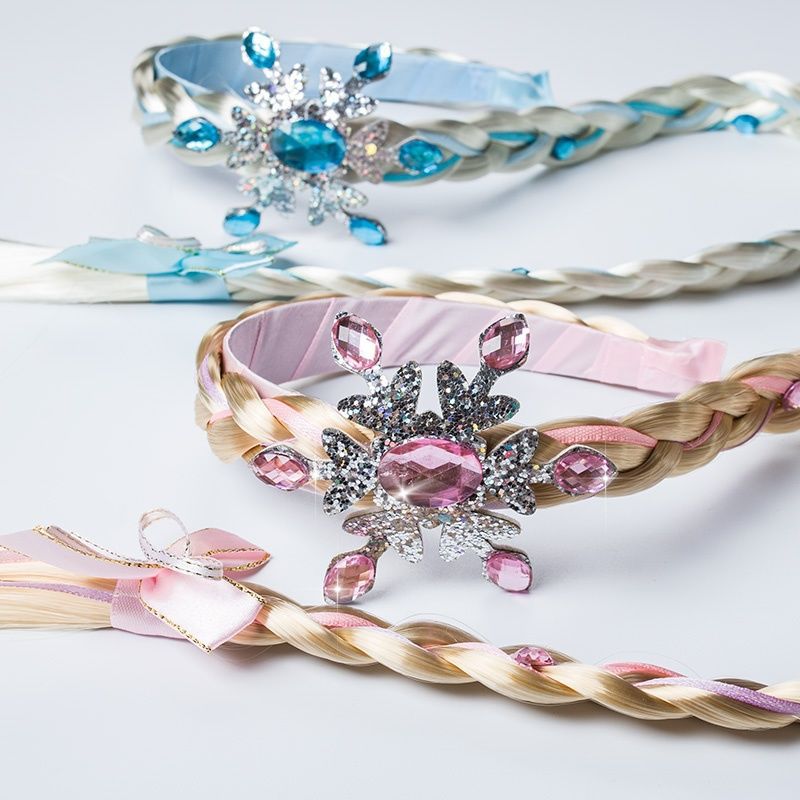 Kids Girls Toddlers Blue Frozen Elsa Ponytail Hair Extension Party Hair clips Snowflake Crown Headband Hairband Costume Dress up Braided Wigs