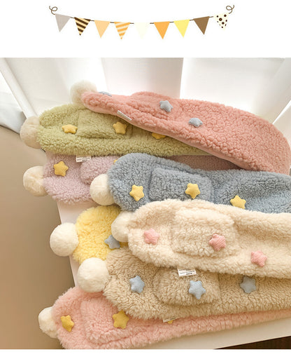 Kids Winter Beanie Scarf for 2-10 Years Old Boys Girls.Outdoor Warm Fleece Lined Thermall Knit Fluffy Pom (White)