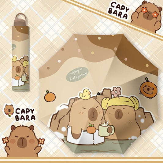 Umbrella for  Teens Kids Folding Telescopic UV Protection Umbrella Lightweight Travel School Work Gifts Girls Boys（Capybara）