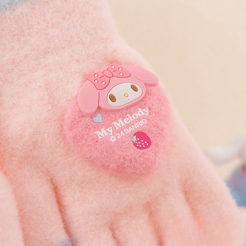 Full Finger Gloves Dinosaur Cat Capybara Winter Knit Warm Mittens Soft Lined Fleece Thermal Outdoor Stretchy Gloves for Kids boys girls (Kuromi)