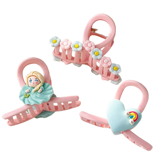 2/3 Pcs Hair Claw Clips for Women and Girls 2/3 Flower Heart Princess Trendy Coloured Claw Clip kids Kitty pink Claw Clips for all