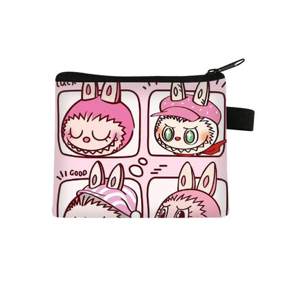 2 Pack Small Coin Purse, Cute Cartoon Wallet Mini Purse Holder for Women Girls Children, Oxford Pouch Small Change Bag for Coin, Credit Card, ID Card, Keys, Lipstick (Labubu)
