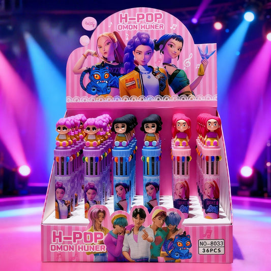 Multicolor teddy bear Pens 0.5mm 10-in-1 Retractable Ballpoint Pens 10 Colors Transparent Barrel Ballpoint Pen for Office Supplies and kids school (KPOP(random color))