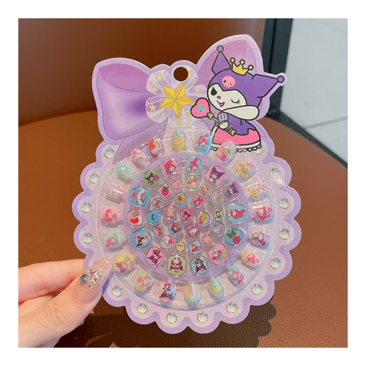 20PCS Toddlers Princess Elsa Mermaid Kids Girls Nail Press on Pre-glue Full Cover Glitter Color Rainbow Kids Stick On False Nail Art Kits Set Girls Birthday Gift (Kuromi 20pcs)