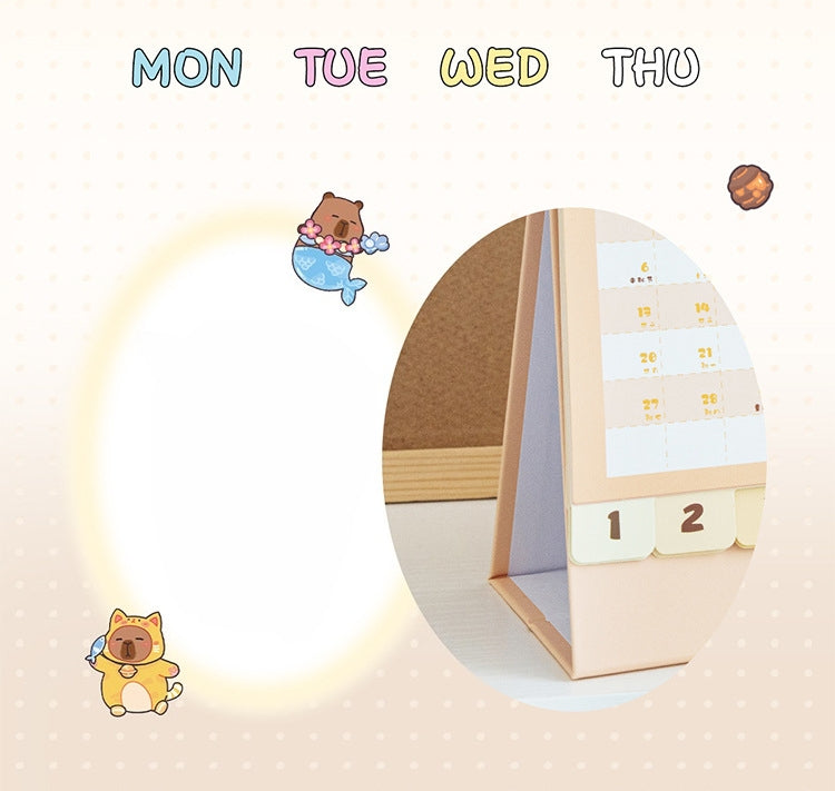 Capybara Desk Calendar 2026,Standing Flip Desktop Calendar from Jan 2026 to Dec 2026 - Metal Ring Twin-Wire Binding Monthly for Home Office School kid with Gashapon