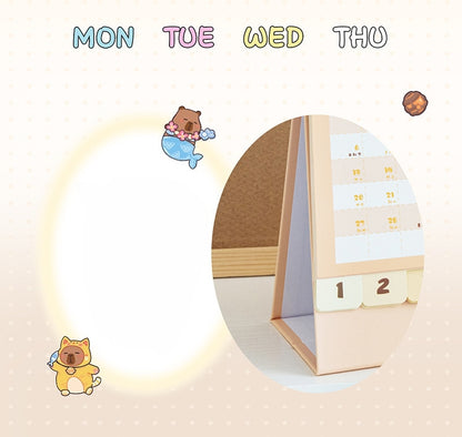 Capybara Desk Calendar 2026,Standing Flip Desktop Calendar from Jan 2026 to Dec 2026 - Metal Ring Twin-Wire Binding Monthly for Home Office School kid with Gashapon