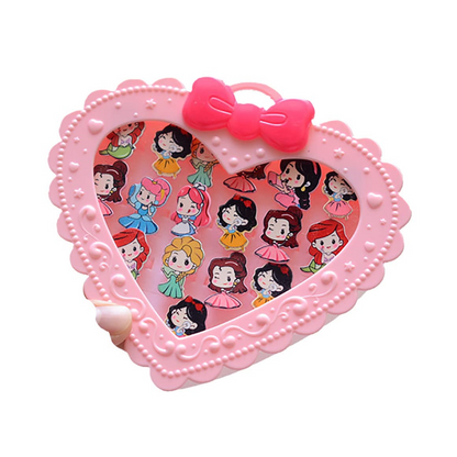 20Pcs Adjustable Princess Jewelry Girl Kids Cartoon Plastic Rings Gift Set with Heart Shape Box (20pcs)