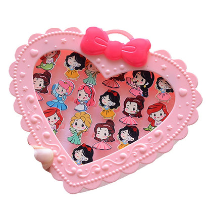 20Pcs Adjustable Princess pink Jewelry Girl Kids elsa Cartoon Plastic Rings Gift Set with Heart Shape Box