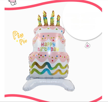 2PCS Cake Happy Birthday Balloons Set, Cute happy birthday foil balloon for Kids Party Decoration, Interesting Balloon Party Scene Decoration Indoor Outdoor Festive Supplies