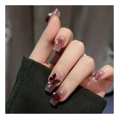 24PCS Glitter Diamond Press on Nails French Tip False Nails Shaped Short/Long Fake Full Cover Stick on Removable Glue-on Women Girls Daily Wear（A）