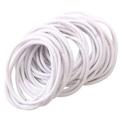 50Pcs Girls Women 2.5mm Thin School Uniform Endless Hair Elastics Bobbles Hair Ties Bands Ponios Ponytail Holders (White)