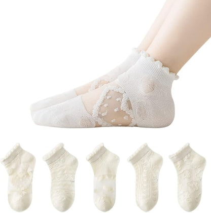 5 Pairs Kids Girls ankle socks Mesh Cotton summer Breathable Lightweight Sport princess bow Socks infant