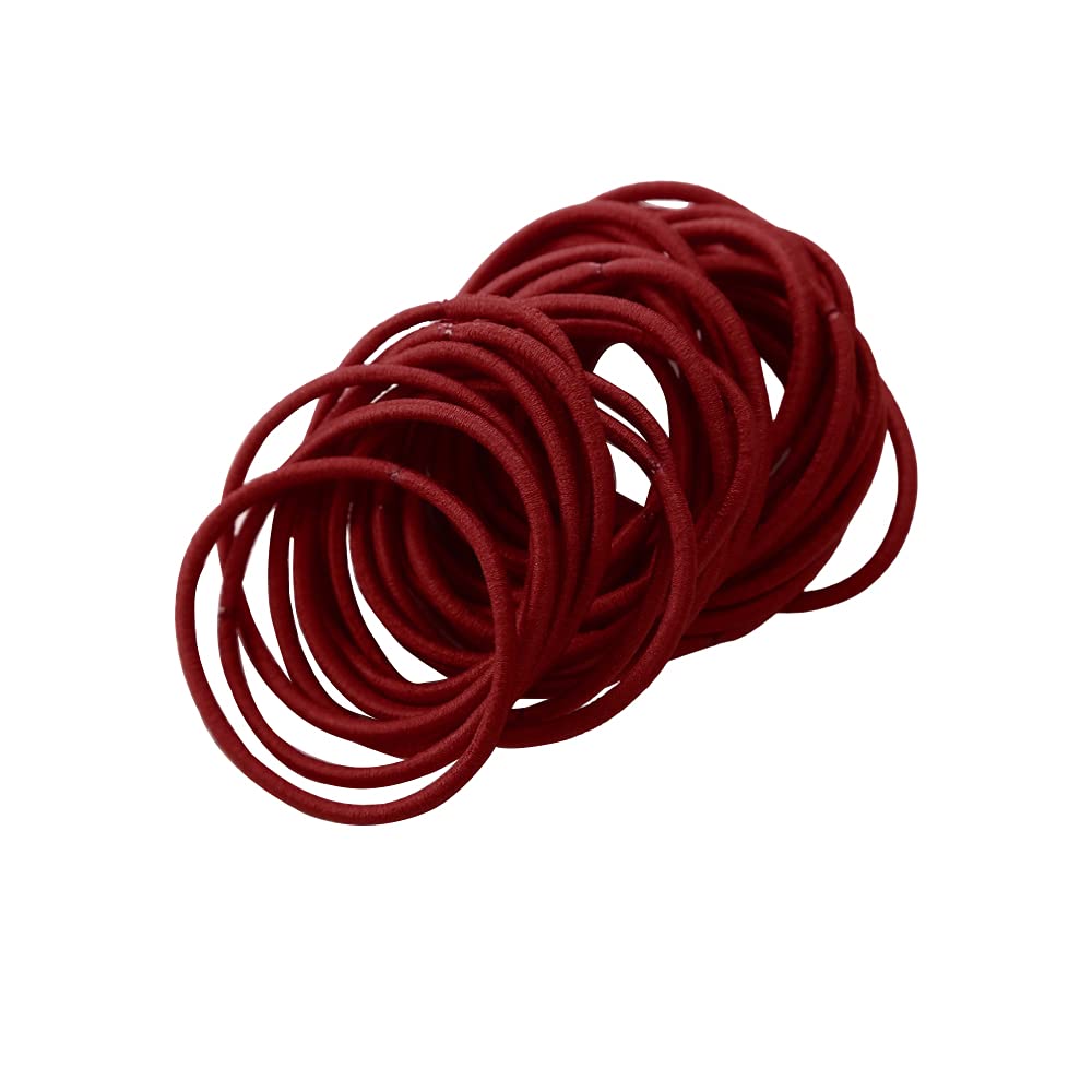 50Pcs Girls Women 2.5mm Thin School Uniform Endless Hair Elastics Bobbles Hair Ties Bands Ponios Ponytail Holders (Burgundy)