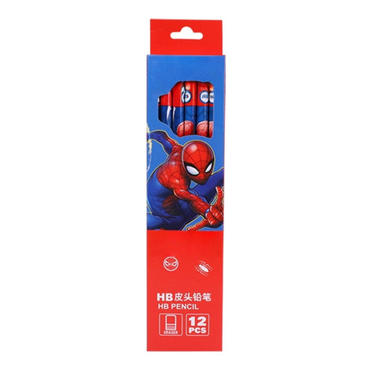 Pack of 12 Princess HB Pencils with erasers Kids Children Party Bag Fillers School Office (Spiderman(Different colour boxes Random shipping))