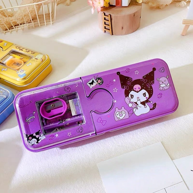 Cartoon Pencil Box with Sharpener & Eraser - Double Layer Metal Purple Pencil Box, Ideal for School & Birthday Gifts, Cartoon Pencil Childeren's Day Birthday Gift （Cinnamoroll）