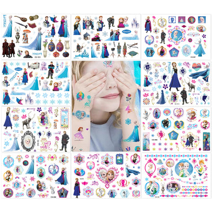 10 Sheets Kids  rincess Temporary Tattoos Sticker Waterproof Superhero Stickers Fake tattoo Party Bag Fillers (Frozen)