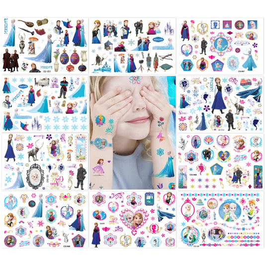 10 Sheets Kids  rincess Temporary Tattoos Sticker Waterproof Superhero Stickers Fake tattoo Party Bag Fillers (Frozen)