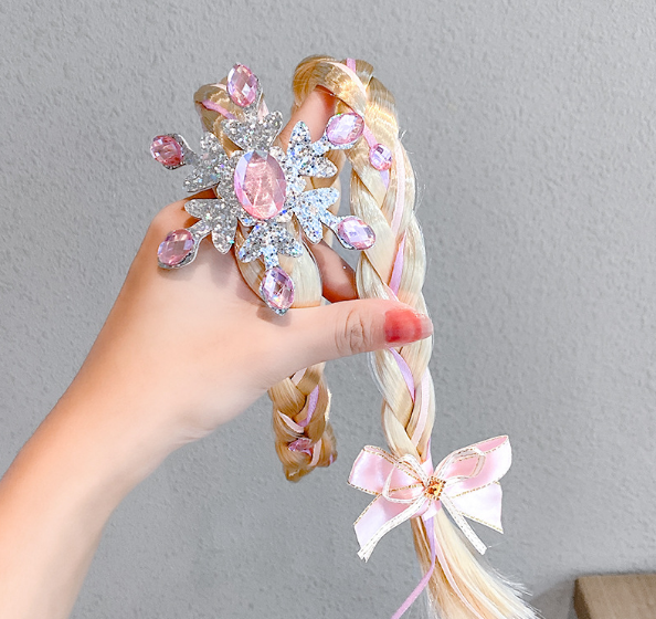 Kids Girls Toddlers Blue Frozen Elsa Ponytail Hair Extension Party Hair clips Snowflake Crown Headband Hairband Costume Dress up Braided Wigs